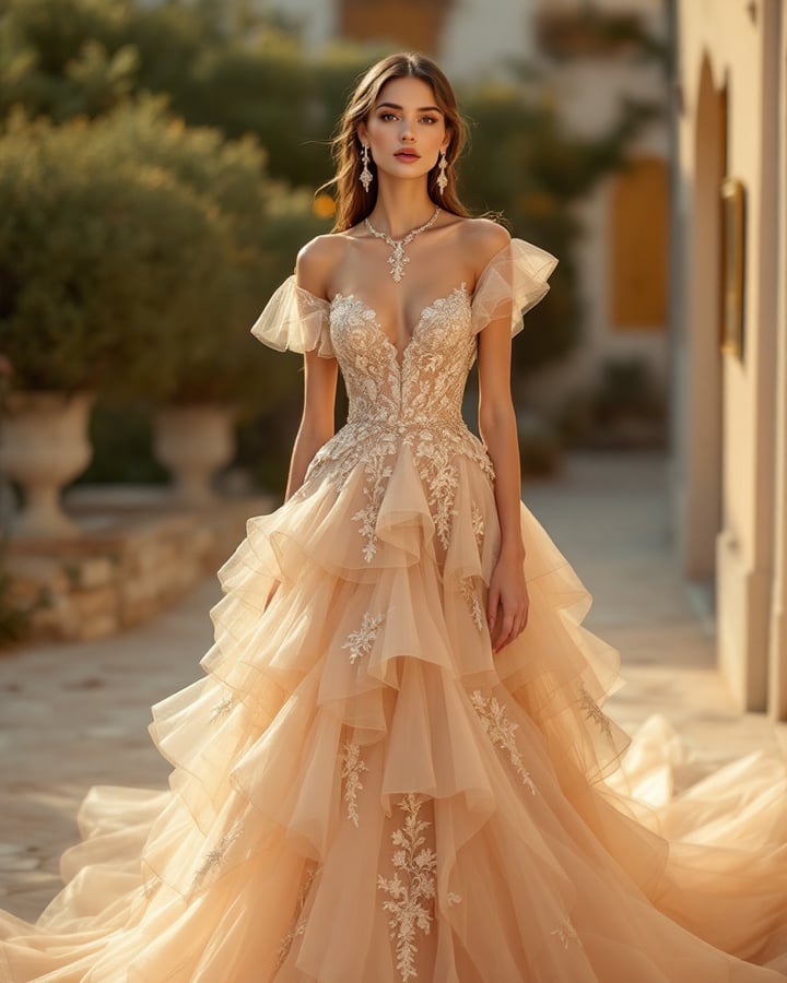 Zahra Cascade Blush Tiered Ball Gown