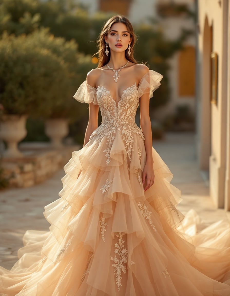 Zahra Cascade Blush Tiered Ball Gown