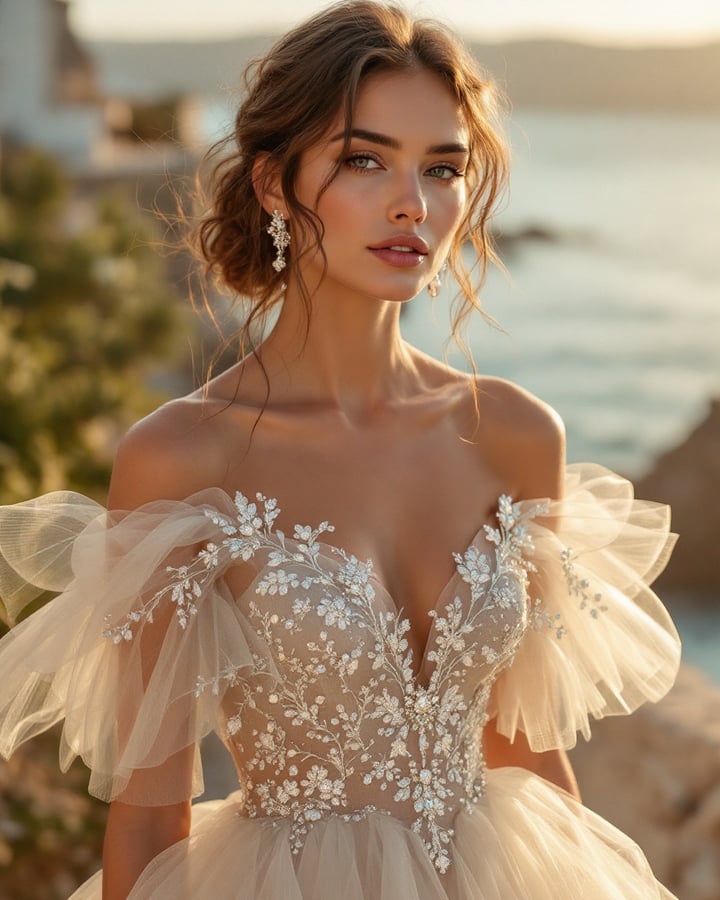 Neve Celeste Crystal Cascade Gown