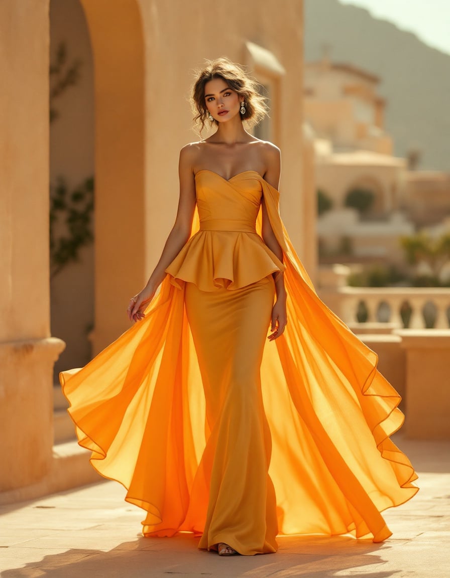 Aurelia Peplum Cape Gown