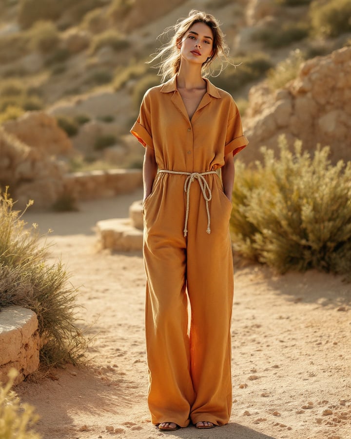 Oliveto Wide-Leg Linen Jumpsuit